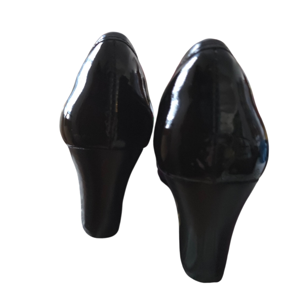 SOLD 6229311Womens Black Patent Leather Slip On Heels Pumps Shoes - Picture 7 of 8